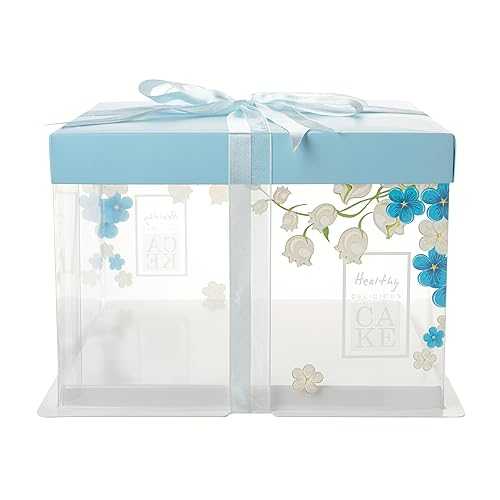Restaurantware-8.5 Inch x 6.75 Inch Transparent Cake Boxes, 10 Blue Lid Clear Cake Boxes - No Grease Base, Blue Ribbon, Clear Plastic Birthday Cake Boxes, Flower Accent, For Weddings Or Birthdays