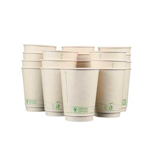 LB LIVING BALANCE Living Balance Certified Compostable Coffee Cups 12 oz ? 100 Pack Cups with Integrated Sleeves | Leak Proof, BPA-Free & CPLA Certified Plant-based | To-Go cup for Hot & Cold Drinks