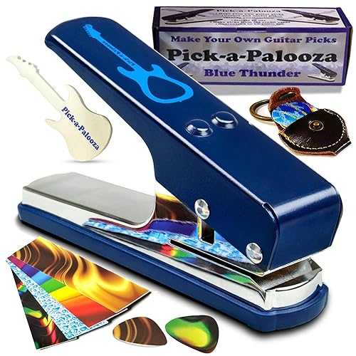 Pick-a-Palooza DIY Guitar Pick Punch - The Premium Guitar Pick Maker and a Leather Key Chain Pick Holder - Gift Pack - Blue