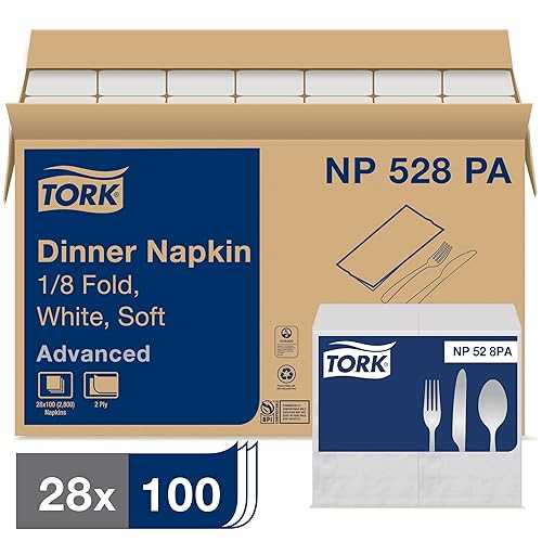 Tork White Soft Dinner Napkin, 1/8 Fold 2-ply, 15" x 17, 28 x 100 napkins, NP528PA｜Glomarket
