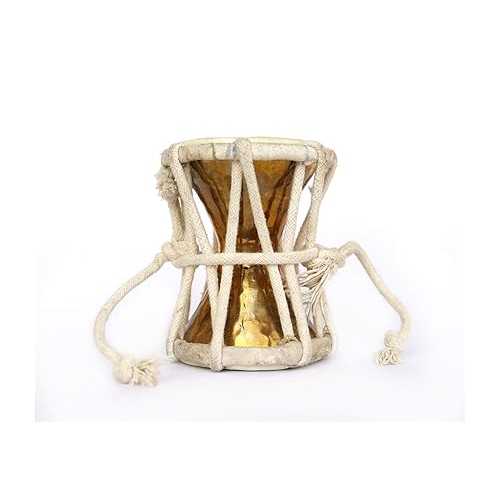 De Kulture Works De Kulture Handheld Brass Damroo (Mini) Traditional Indian Folk Musical Percussion Instruments, Handmade Drum Damru , 3x4 (DH) Inches