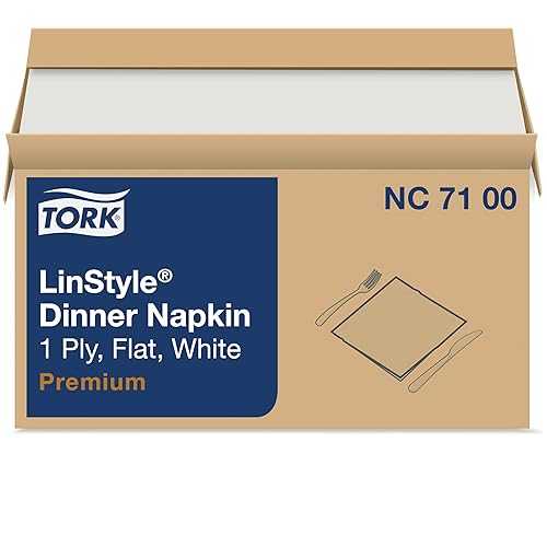 Tork LinStyle White Dinner Napkin, Flat 1-ply, 17\