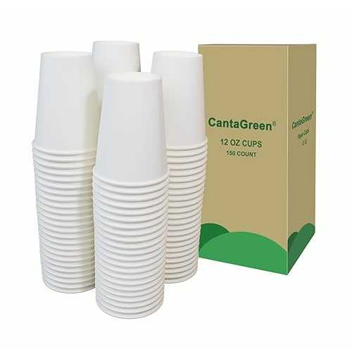 CantaGreen 150 Count 12 OZ Heavy-duty Paper Coffee Cups, White Disposable Cup for Hot and Cold Beverage