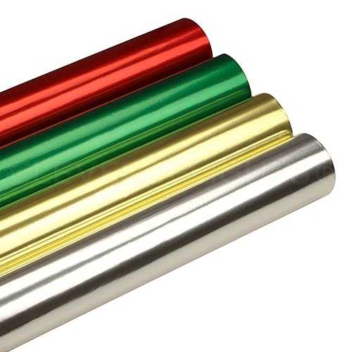 CleverDelights Metallic Wrapping Paper - 4 Rolls - Silver Gold Green Red - 30\" x 25 Feet JUMBO Rolls - 250 Sq Ft Total - Wedding Christmas Holiday Presents - Traditional Width"
