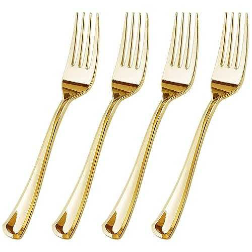 100 Pieces Gold Plastic Forks and Plastic Silverware - Fancy and Heavy Duty Plastic Utensils - Durable and Disposable Plastic Forks - 7.4 Inch By The FORKED｜Glomarket