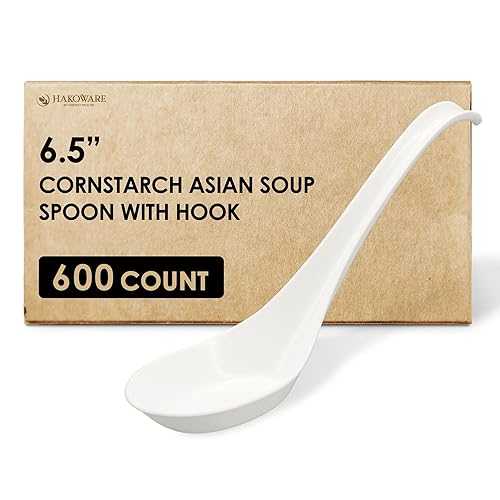 Harvest Pack GOURMET SHOWCASE [600 COUNT] HAKOWARE Disposable Asian Soup Spoons with Hook, Plastic-Free Heavy Duty Spoons, made from Crystalized Cornstarch, for Take-out Ramen Pho Noodles その他-キッチン用品・食器・調理器具