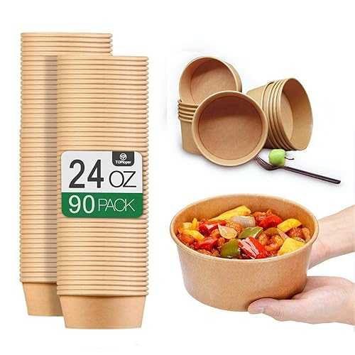 TOPtoper 24 Oz Large Paper Bowls【WITHOUT LIDS】 90 Pack Disposable Soup Bowls Plastic Free Party Supplies for Hot/Cold Food, Soup (24 OZ)