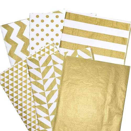 Whaline Metallic Tissue Paper 180 Sheets Gold, Gift Wrapping Paper for Christmas, Home, Kitchen, Birthday Party, Arts Crafts, DIY, Weddings, Bridal Showers