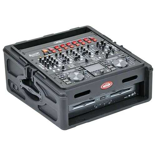 SKB Roto Rack/Mixer Console, 10U Slanted Rackmount on top, 2U Rackmount in Front with Steel Threaded Rails, Hard Lid and Doors and Side Access Ports