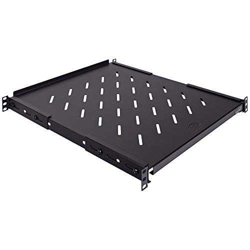 NavePoint Vented 4-Post Shelf, Adjustable, Black, 550 mm Depth, 1U, 242 lbs, Cold Rolled Steel, CE Compliant|Glomarket