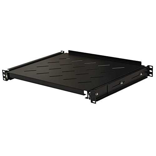 NavePoint 4-Post Sliding Server Shelf, Cold Rolled Steel, Black, Venting, Adjustable, 350mm Depth, 7.5 lbs, Rack Mount, 1U(1RU)|Glomarket