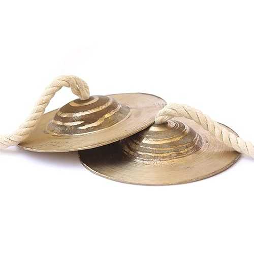 De Kulture Works Bronze Kansa Jhanjh Percussion Indian Musical Instrument Hand Made Cymbal Pair (Gold) 5 Inche Diameter