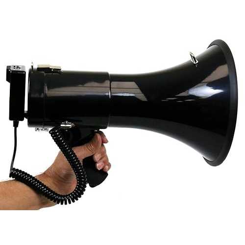 Deejay LED High Performance 13-1/2-in PA Megaphone with Hanging Mic, SD Card Play, Aux Input, USB Input, Siren, Recorder 50 Watt Output Max LED Status Indicator lights DEEJAY LED TBHMEGAPHONE