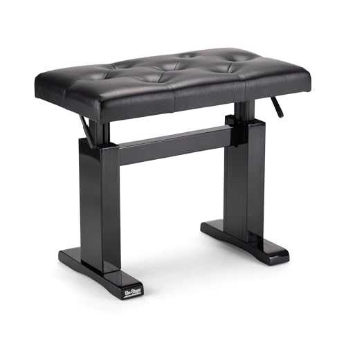 OnStage KB9503B Height-Adjustable Piano Bench (Acoustic Grand Pianos, Digital Keyboards, Synthesizers, Organs, Hydraulic Assisted, Padded, Tufted, Cushioned, Wood Base, Nonslip Rubber Feet, Black)