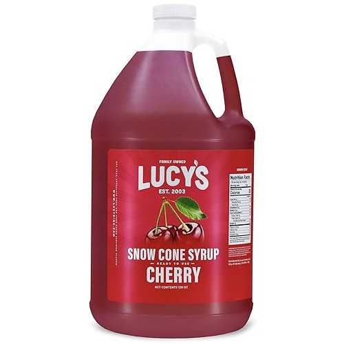Lucy's Family Owned - かき氷スノーコーンシロップ、チェリー - 1 ガロン (128 オンス) Lucy's Family Owned - Shaved Ice Snow Cone Syrup, Cherry - 1 Gallon (128oz.)