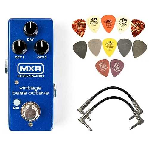 MXR M280 Vintage Bass Octave Effects Pedal Bundle with 2 Patch Cables and Dunlop Pick Pack