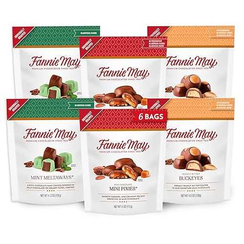 Fannie May, 6 Bags, Milk Chocolate Candy, Mini Pixies, Mint Meltaways, Peanut Butter Buckeyes Variety Pack, 25.4 oz Total