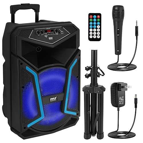 Pyle Portable Bluetooth PA Speaker System - 800W Outdoor Bluetooth Speaker Portable PA System w/ Microphone In, Party Lights, MP3/USB, FM Radio, Rolling Wheels - Mic, Remote - Pyle PPHP122SM,Black|Glomarket
