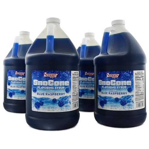 ??? ?? ???? ??? ? ??, 1??, 4? ? Snappy Blue Raspberry Sno Cone Syrup, 4-1 Gallon (128 ounces) Size, 4 Pack, Ready to Use For Snow Cone Machines, Flavored Syrup for Shaved Ice, 14 Flavor Optio