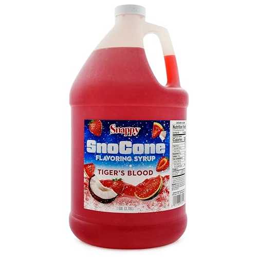 ??? ?? ??? ? ?? ??, ???? ???, 4.99kg Snappy Tigers Blood Sno Cone Syrup, 1 Gallon (128 ounces) Size, Ready to Use For Snow Cone Machines, Flavored Syrup for Shaved Ice, 14 Snow Cone Flavor Op