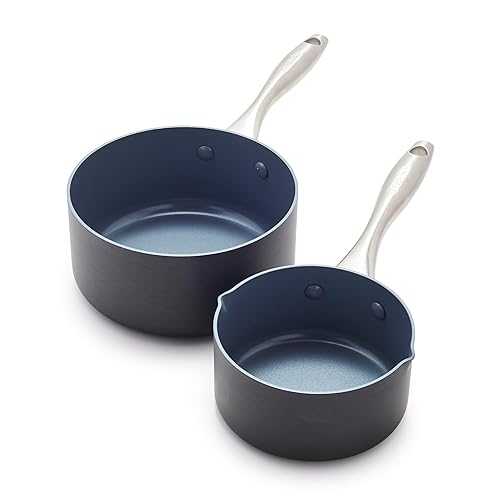 GreenPan Lima Hard Anodized Healthy Ceramic Nonstick 1QT and 2QT Saucepan Pot Set, PFAS-Free, Oven Safe, Gray 鍋・フライパン-フライパン