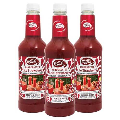 Master of Mixes Strawberry Daiquiri/Margarita Lite Drink Mix, Ready To Use, 1 Liter Bottle (33.8 Fl Oz), Pack of 3