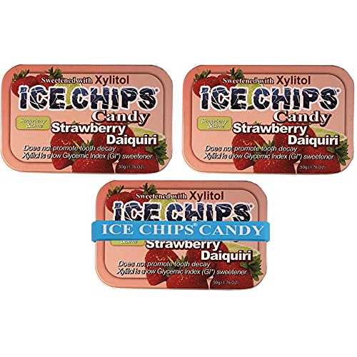 ICE CHIPS キシリトール キャンディ缶 (ストロベリー ダイキリ、3 パック) - 写真のバンド付き ICE CHIPS Xylitol Candy Tins (Strawberry Daiquiri, 3 Pack) - Includes BAND as shown