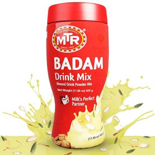 MTR Badam Drink Mix ? 500g Pack of 1, Multi-purpose Drink Mix, Premium Almond Drink Mix made with select quality Almonds, Saffron & Cardamom, Authentic Indian Flavor, Quick & Easy to Prepare, Ideal for Desserts