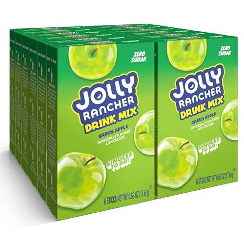 Jolly Rancher Singles To Go 粉末ドリンクミックス、グリーンアップル、合計 72 回分、シュガーフリードリンクパウダー、水を加えるだけ、0.62 オンス (12 個パック) SINGLES TO GO! Jolly Rancher Singles To Go Powdered Drink Mix, Green App
