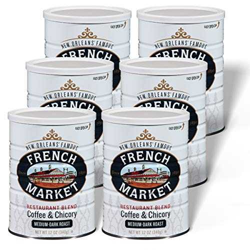 French Market Coffee & Chicory Restaurant Blend Medium-Dark Roast Ground Coffee, 12oz Can (Pack of 6)