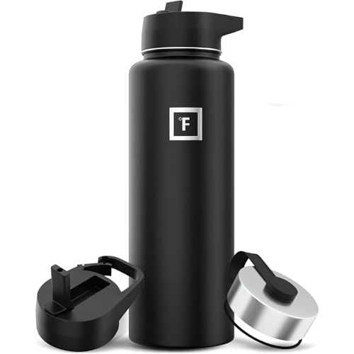 IRON °FLASK Camping \u0026 Hiking Hydration Flask with Straw, Wide Mouth Insulated Stainless Steel Sports Water Bottle - 40 薬局衡オンス Midnight Black