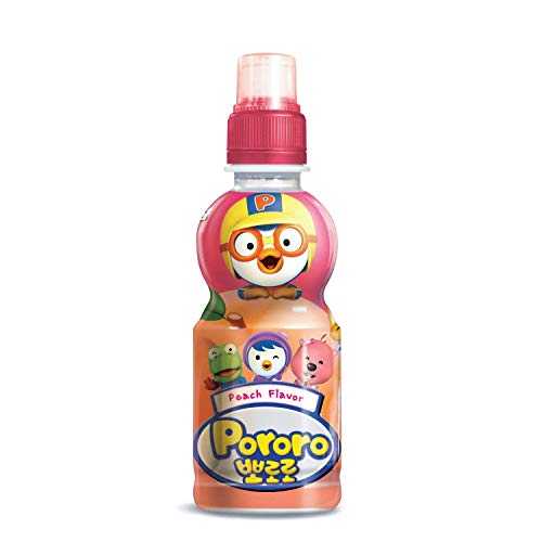 Paldo Fun & Yum Pororo キッズピーチフレーバードリンク、8本パック、快適なプッシュプルスポーツキャップ付きフルーツジュースドリンク、お子様に最適なドリンク、7.95液量オンス ×8 Paldo Fun & Yum Pororo Kids Peach Flavor Drink, Pack of 8,