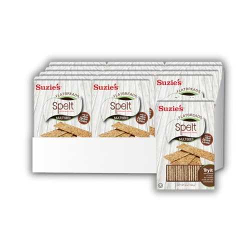 Suzie's Spelt Multi-seed Flatbread Crackers| Pack of 12 | Low-Fat & Vegan, Kosher, Whoelgrain | Healthy Snack Option | 4.6 oz each