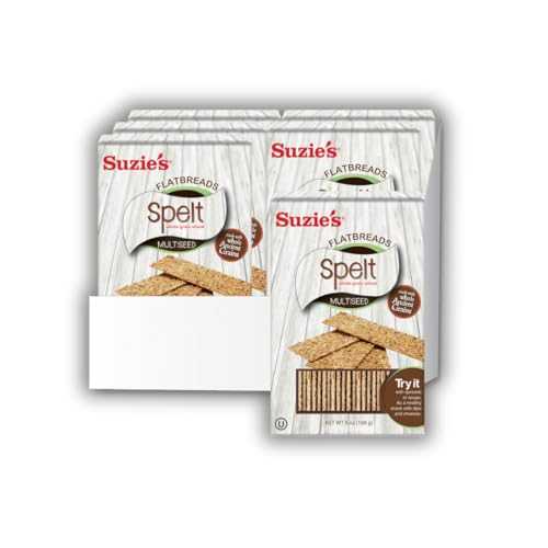 Suzie\u0027s Spelt Multi-seed Flatbread Crackers / Pack of 6 / Low-Fat \u0026 Vegan, Kosher, Whoelgrain / Healthy Snack Option / 4.6 薬局衡オンス each