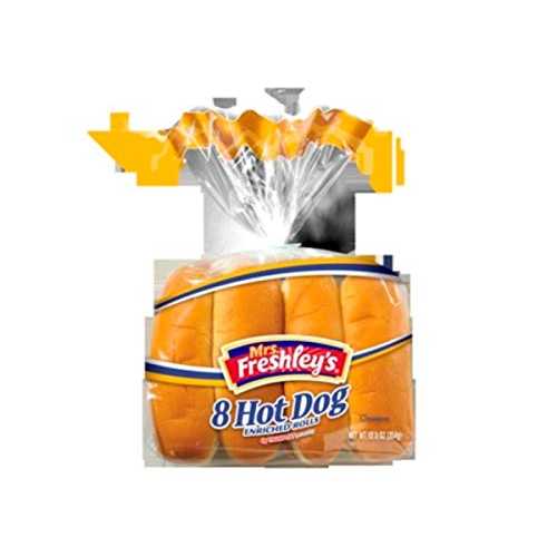 ミセス・フレッシュリーズ ホットドッグパン、12オンス -- 1ケースあたり8個入り。 Mrs. Freshley's Mrs Freshleys Hot Dog Bun, 12 Ounce -- 8 per case.