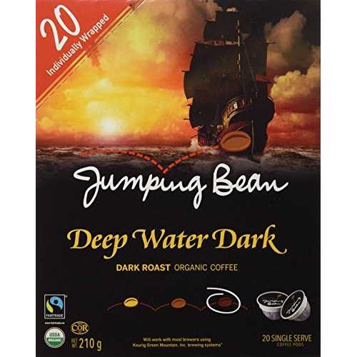 Jumping Bean オーガニックコーヒー シングルサーブコーヒーポッド、ディープウォーターダーク、20個 Jumping Bean Organic Coffee Single Serve Coffee Pods, Deep Water Dark, 20 Count