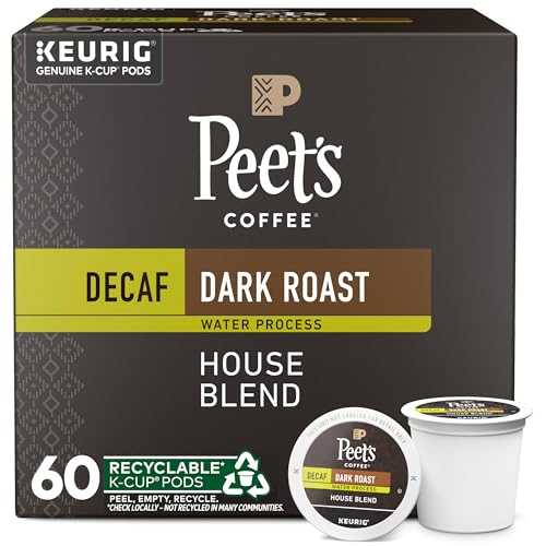 Peet\'s Coffee, Dark Roast Decaf Keurig K-Cup Pods - Decaf House Blend 60 Count (6 Boxes of 10 K-Cup Pods)