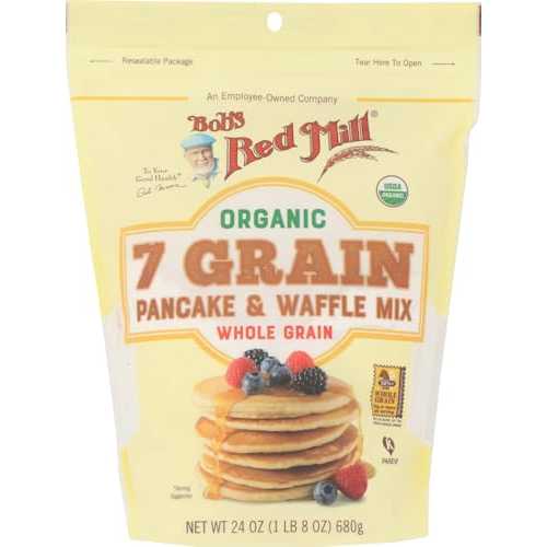 Bob's Red Mill オーガニック 7 穀物パンケーキ & ワッフル ミックス 24 オンス (2 パック) - マルチグレイン オーガニック パンケーキとワッフル ミックス - ダブルパック パンケーキとワッフル ミックス (24 オンスの再密封可能な袋 2 つ)