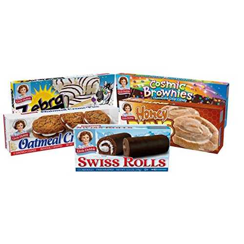 Little Debbie Variety Pack, 1 Box Each Of Zebra Cakes, Cosmic Brownies, Honey Buns, Oatmeal Creme Pies, and Swiss Rolls, 48 Piece Assortment