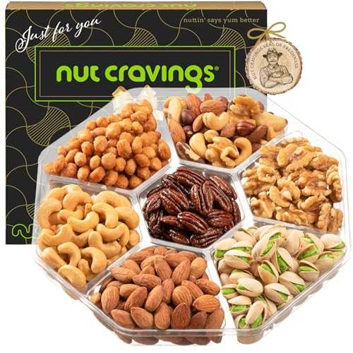 NUT CRAVINGS - Valentines Day Mixed Nuts Gift Basket in Black Gold Box (7 Assortments, 1 LB) Treats for Adults, Food Arrangement, Healthy Snack Care Package, Kosher