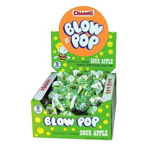 Tootsie Roll Charms Blow Pop Lollipops - Individually Wrapped Dual Candy and Gum Suckers - Peanut Free, Gluten Free - Bulk Treat for Kids and Adults ? Sour Apple, 48 Count (Pack of 1)