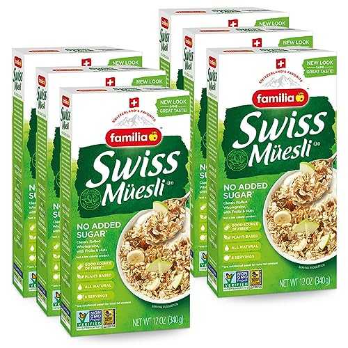 Familia Swiss Muesli Cereal, 0g Added Sugar, Energy-Packed Cereal with Raisins, Hazelnuts and Almonds, 12 Ounce Box (Pack of 6)