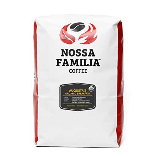 Nossa Familia Organic Medium Roast Fair-Trade Whole Coffee Beans ? Smooth, Balanced and Low Bitterness - Sourced from Small Peruvian Farms ? Augusta's Organic Breakfast 5lb Bag for Coffee Enthusiasts