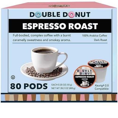 Double Donut Coffee Espresso Coffee Pods (80 Pack) Dark Espresso Roast Coffee, Single-Serve Pods for Keurig K Cup Brewer Machines