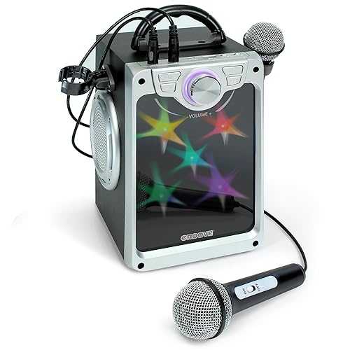Croove Rechargeable Karaoke Machine For Kids - Incl. 2 Microphones with Flashing Disco Lights, Bluetooth, AUX & USB Ports Singing Machine for Children, Best Birthday Gifts for Boys & Girls Of All Ages