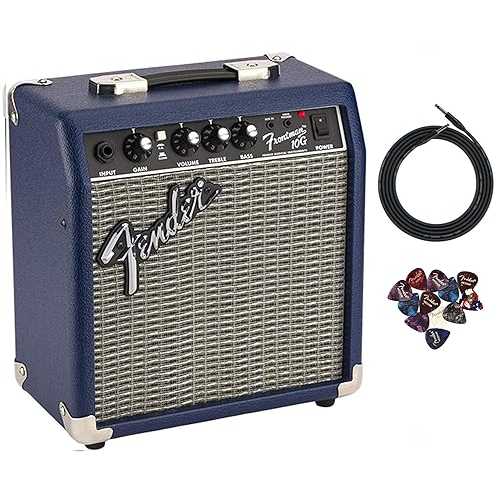 Fender Frontman 10G Guitar Combo Amplifier - Midnight Blue Bundle with Instrument Cable and Picks