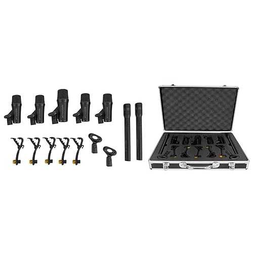 Rockville PRO-D7 KIT 7-Mic Drum Microphone Set, 1 Bass, 4 Snare, 2 Overhead Condenser Mics, All-Metal Build, Includes Clips and Case, for Studio and Live Drum Recording