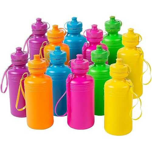 Fun Express Kids Water Bottles Bulk 12 Pack - Plastic 18 薬局衡オンス Leak Proof Squeeze Bottles with Pop Top Lids \u0026 Straps | Perfect for School, Sports Teams, Birthday Parties \u0026 Fundraising Events