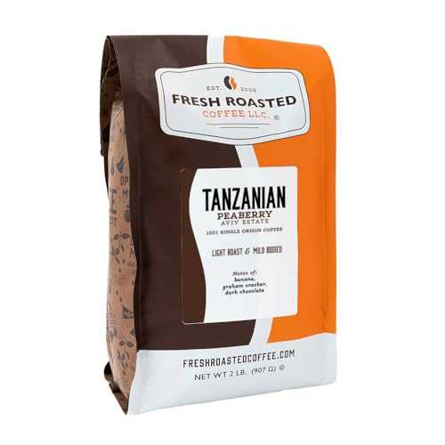 フレッシュローストコーヒー、タンザニア産ピーベリー、2ポンド（32オンス）、ライトロースト、コーシャー、全粒豆 Fresh Roasted Coffee, Tanzanian Peaberry, 2 lb (32 oz), Light Roast, Kosher, Whole Bean