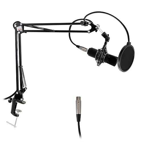 Pyle Microphone Boom Arm Stand - Adjustable Scissor Mic Arm with Desk Clamp, Metal Shock Mount & Adapter Clips - 2.26ft Max Extension for Podcasting, Gaming, & Recording - PMKSH01